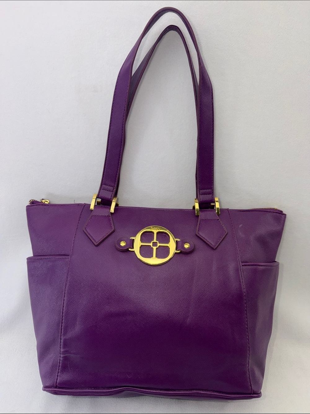 IMAN Purple Shoulder Tote Bag with Gold Hardware Peacock Lining